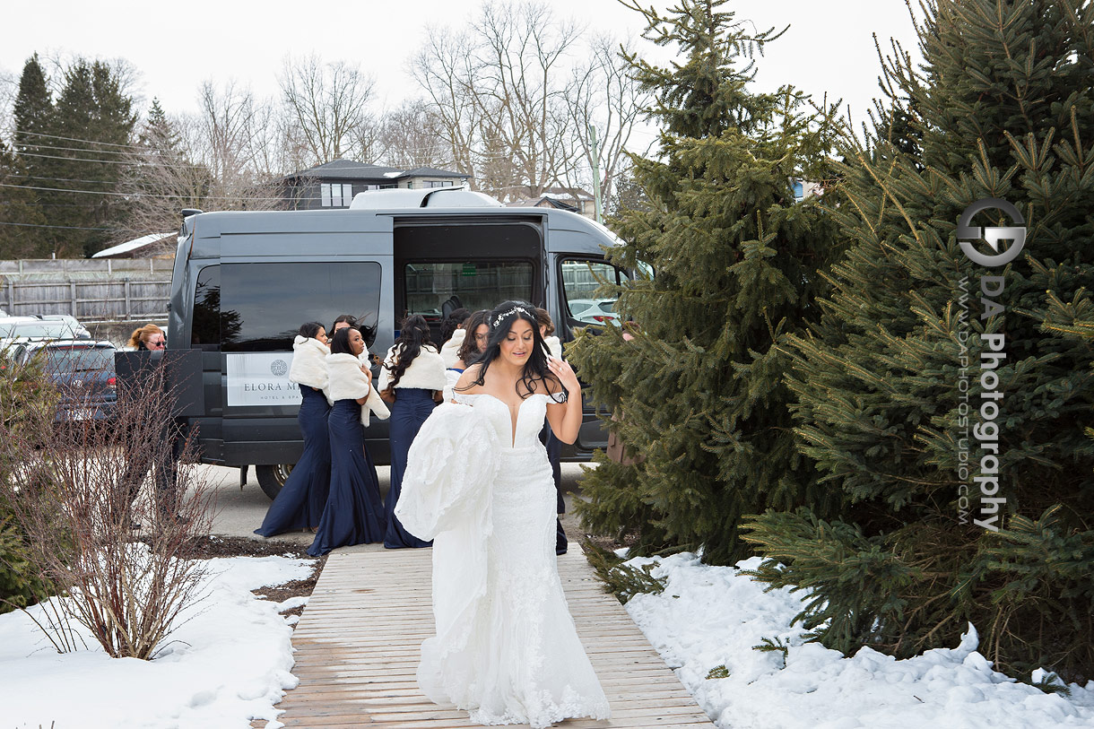 Brides at Elora Mill in Winter