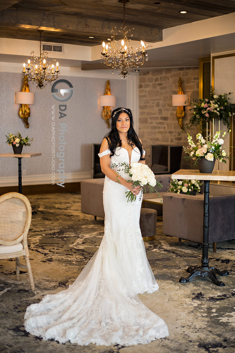 Bride at Elora Mill in Winter