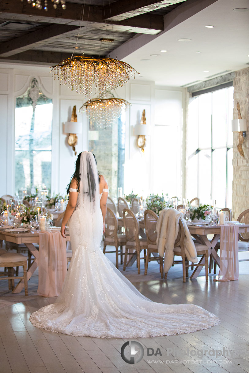 Wedding Dress at The Grand reception room in Elora Mill