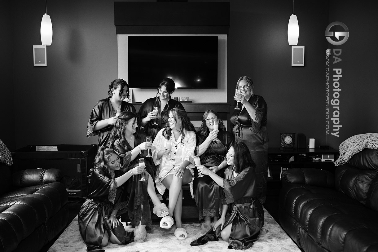 Fun photo of a Bridesmaids in a robes in Kitchener