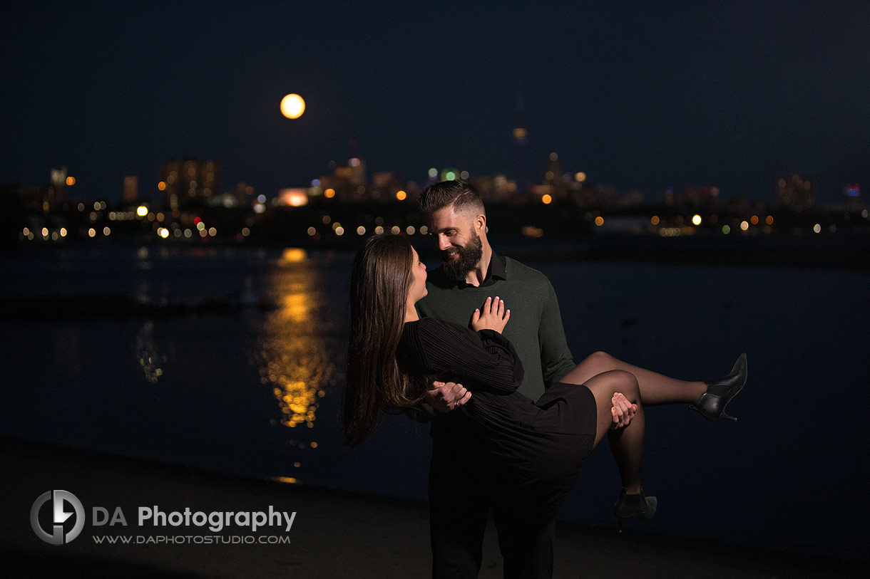 Toronto Engagement Photos with full blue moon