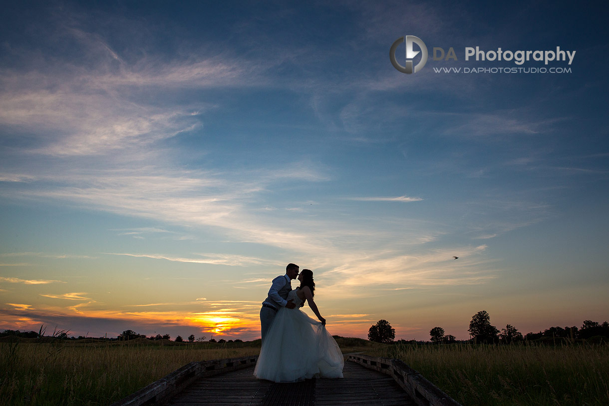 Sunset Photo of a Bride and Groom at Pipers Heath