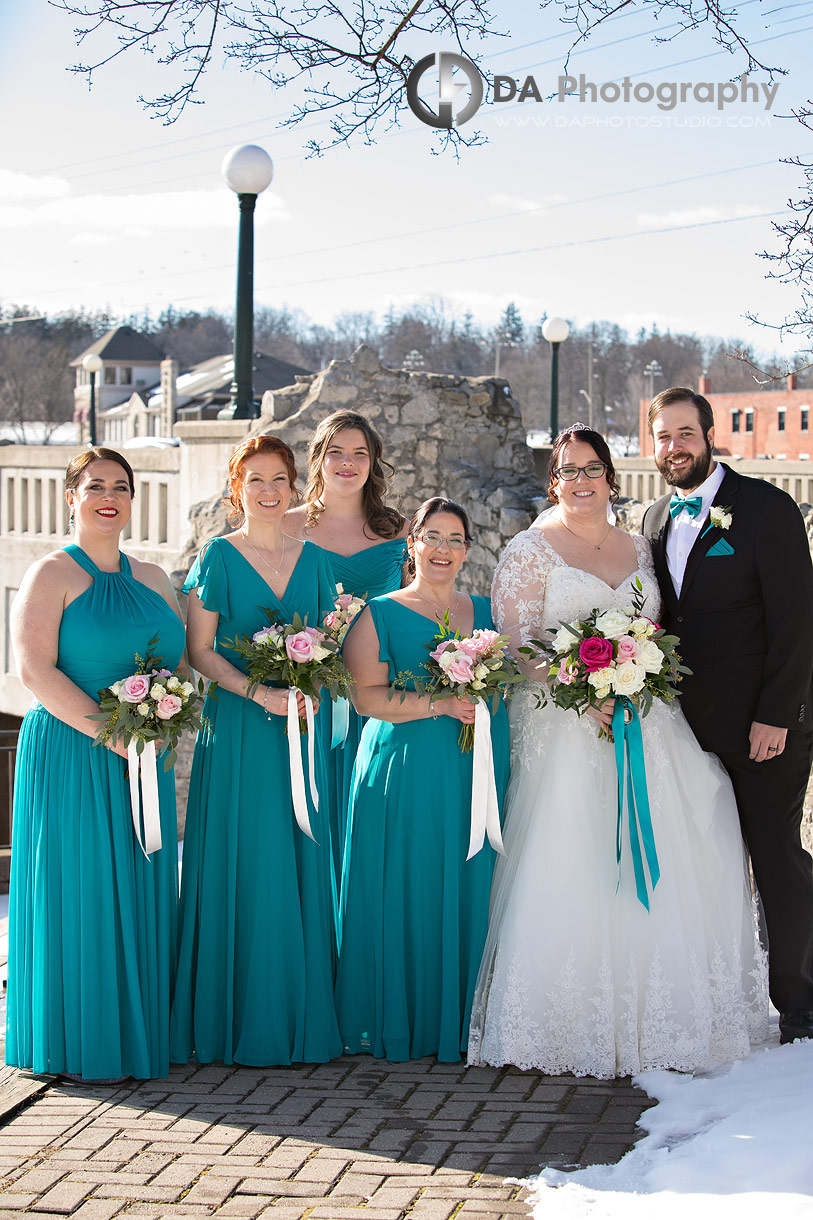 Bridesmaids with the bride and Groom in Cambridge 