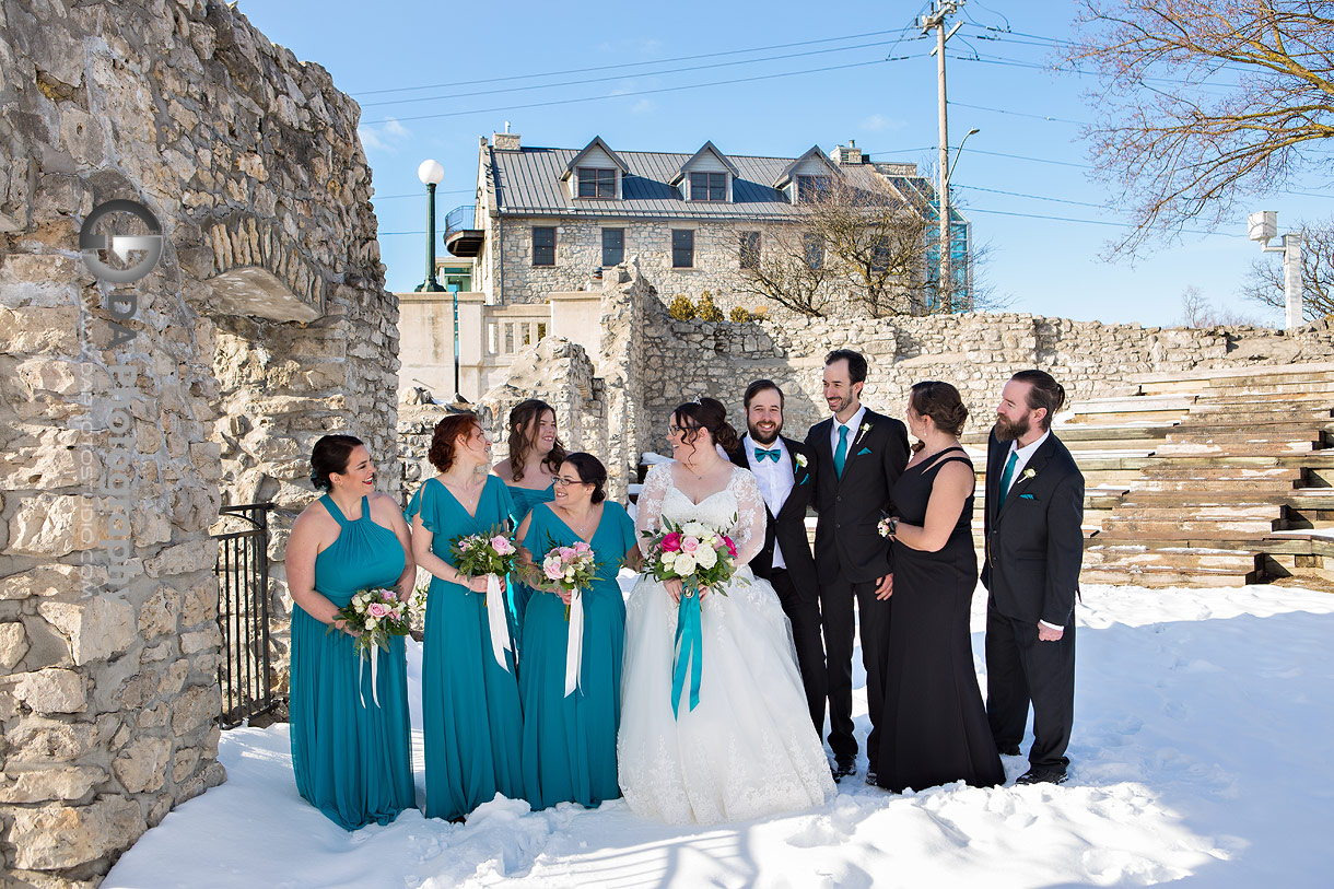 Bridal party Photo at Mill Race Park in Cambridge