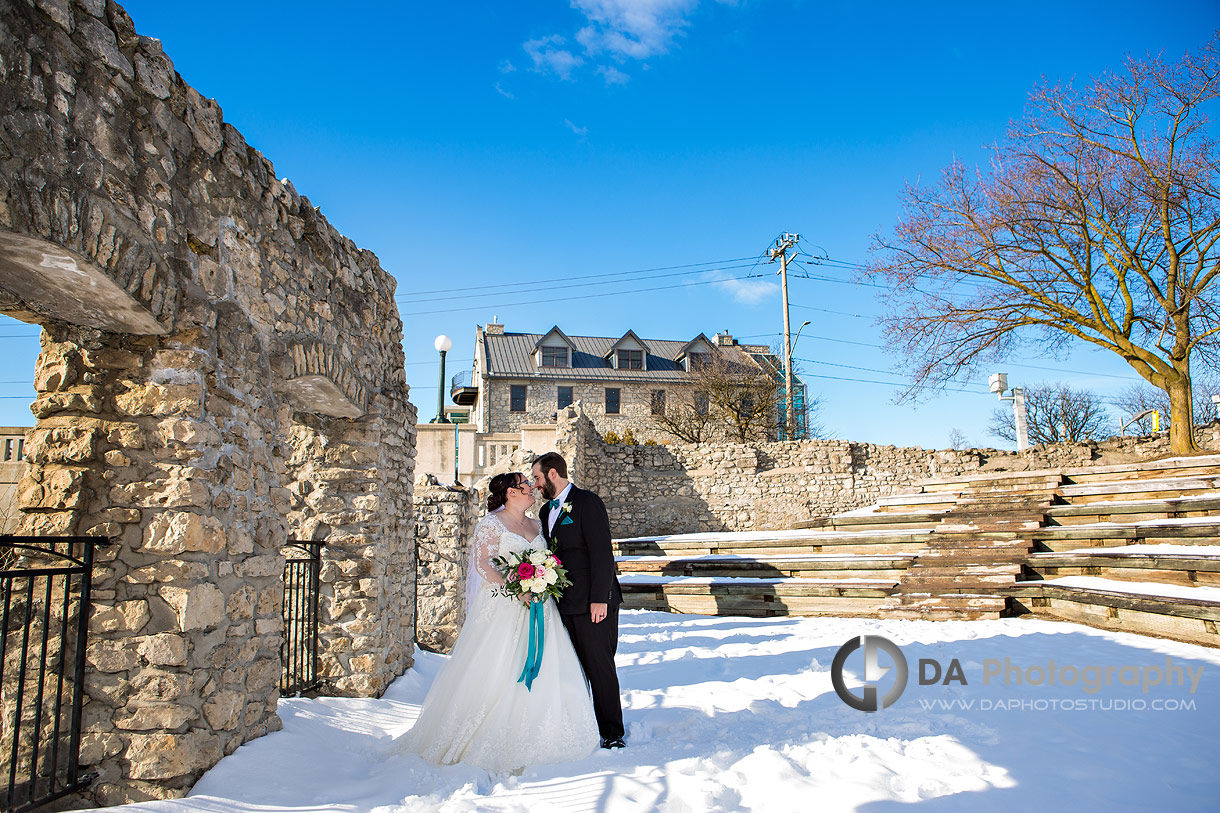 Bride and Groom at Mill Race Park in Cambridge