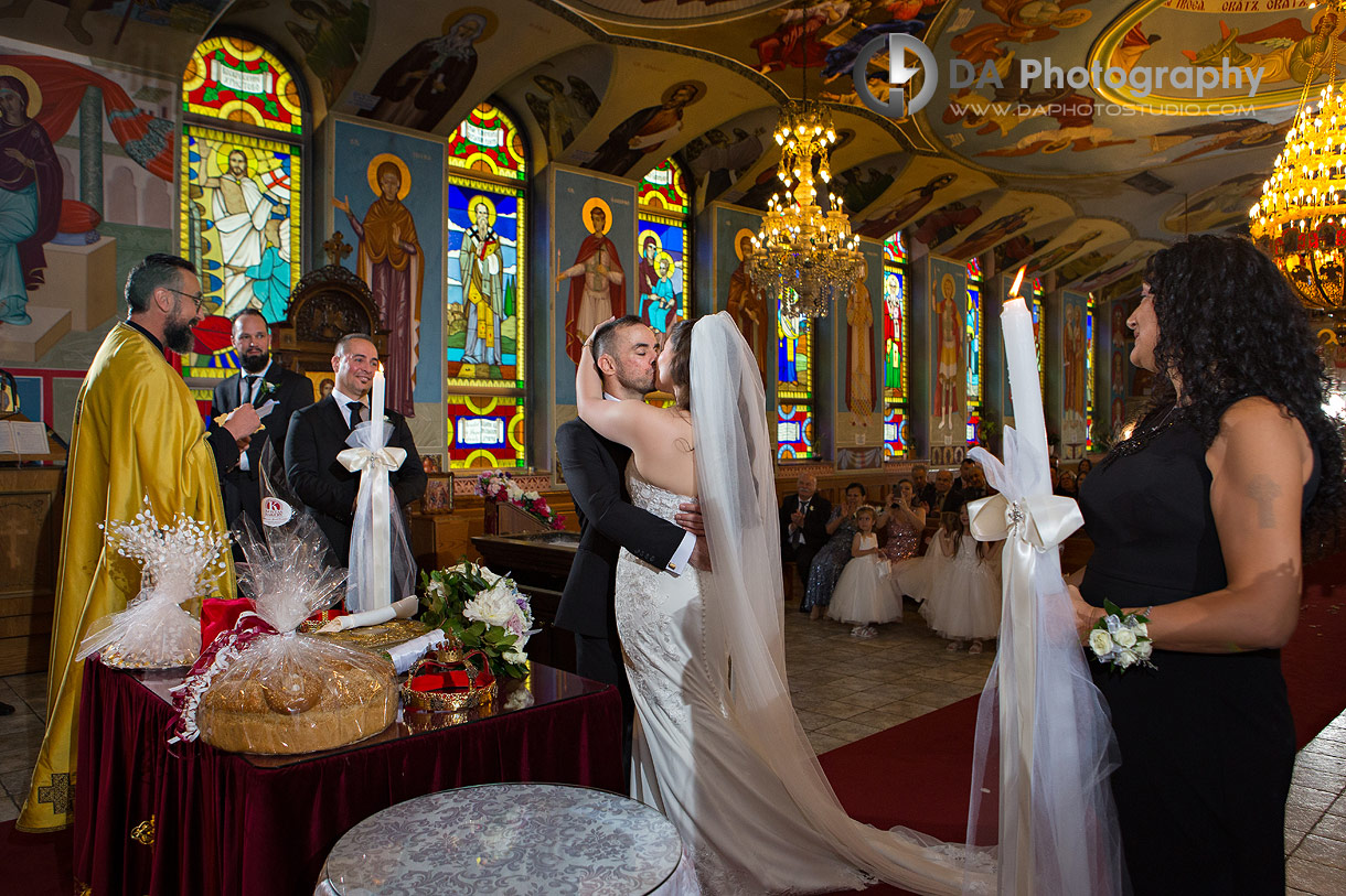 Bride and Groom first kiss St. Clement of Ohrid Macedonian Orthodox Cathedral in Toronto